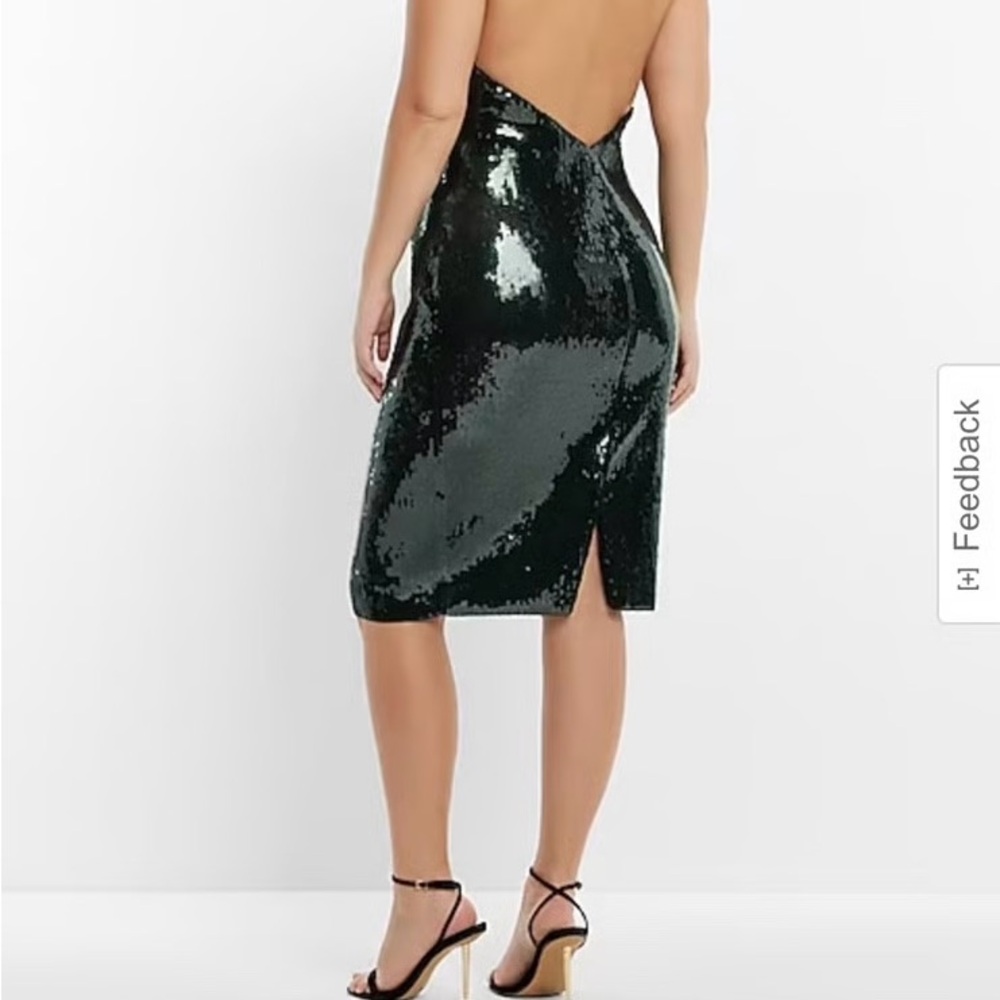 Express Dark Green Backless Sequin Dress